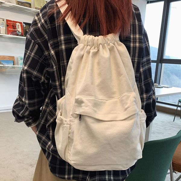 Backpack Vintage Canvas Drawstring College Fashion Anti-roubo Color Solid Color Student UNISSISEX Mulheres