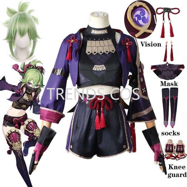 Costumi anime Gioco di alta qualità Genshin Impact Kuki Shinobu Cosplay Vieni Set completo Kuki Shinobu Abiti Parrucca con calzini maschera per Comic Cn Z0301