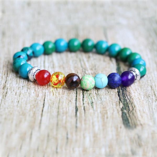 Bracelets de charme ioga 7 Chakra Fitness Meditation Bracelet Tibetan Budismo Natural Phoenix Malaquite Contas de sorte para homens jóias de mulheres jóias