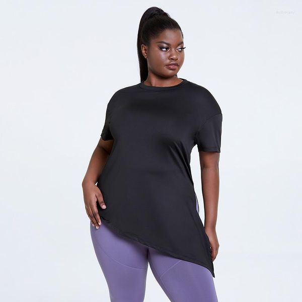 Camicie attive Plus Size 4XL Activewear Workout Top Donna Side Split Open Back Yoga Camicia Fitness femminile Palestra Sport T-shirt da donna