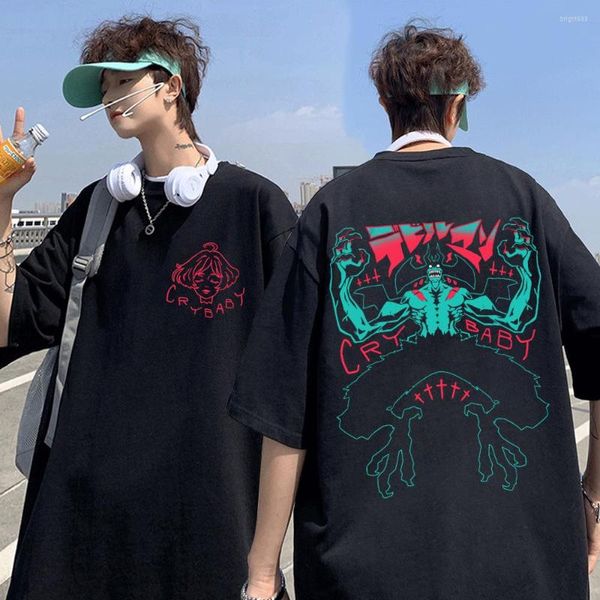 Camisetas masculinas Anime Devilman Crybaby Camisetas estampadas frente e verso Homens e mulheres Camisas casuais de algodão Oversized Harajuku Streetwear Cosplay Tees