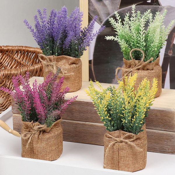 Flores decorativas 4 cores de lavanda de plástico artificial Bonsai suculenta simulação