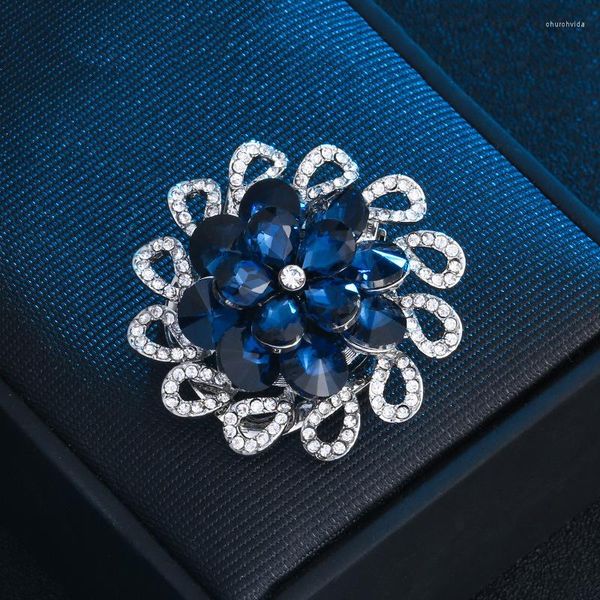 Broschen Klassische Strass-Blumen-Brosche für Damen 2023, funkelnder Schmuck, Geschenk, Feder-Designer