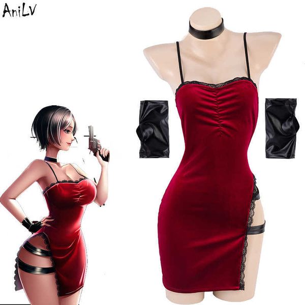 Costumi Anime AniLV Movie Heroine Secret Service Spy Dress Uniform Halloween Women Red Lace Outfits Cosplay Come Z0301