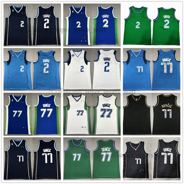 Personalizzato Youth Kids Women 2023 New Basketball 77 Luka Jersey 2 Kyrie Doncic Irving con 6 patch maglie cucite bianche blu verdi