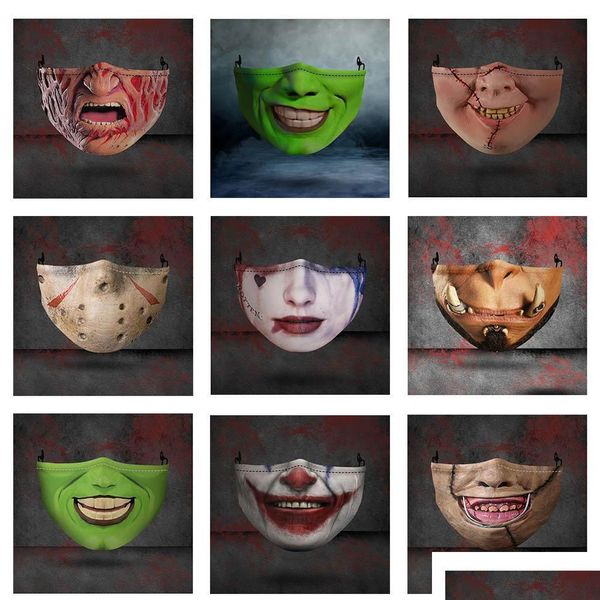 Parti Maskeleri Tasarımı Cadılar Bayramı Cosplay Yıkanabilir Joker Yüz Maskesi Dijital Baskı SKL Koruma Pamuk Damlası Evde Bahçe Festivali Dhia2