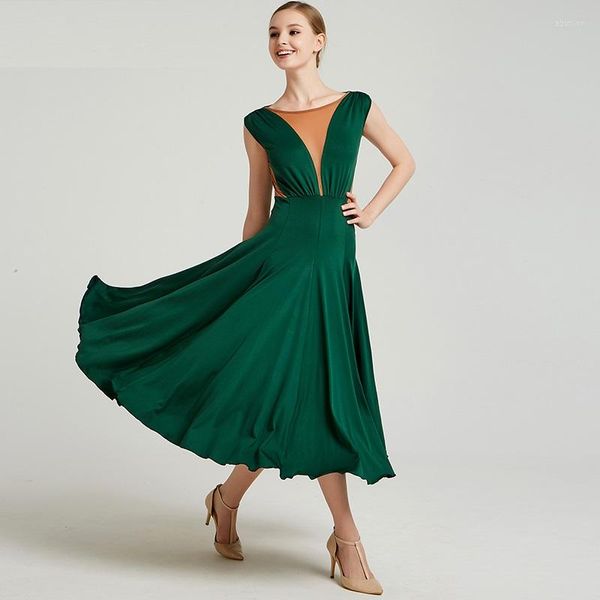 Vestido de palco vestido verde de baile de dança de salão de baile de alta qualidade de alta qualidade, lamenco dançando saia feminina vestido de valsa
