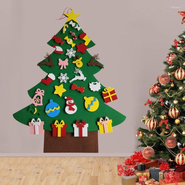 Decorações de Natal Lixf Diy Felt Tree Set Kit com 30pcs Ornamentos removíveis Ano de natal Toys Decoração