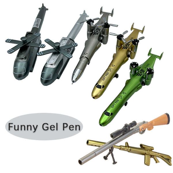 Jel Pens 1 PCS Yaratıcı Uçak Şekli Jel Kalem 05mm Siyah Mürekkep Silah Savaşçısı Öğrenci Boy Pen Toys Silah Pens Yenilik Yazma Araçları Kırtasiye J230306