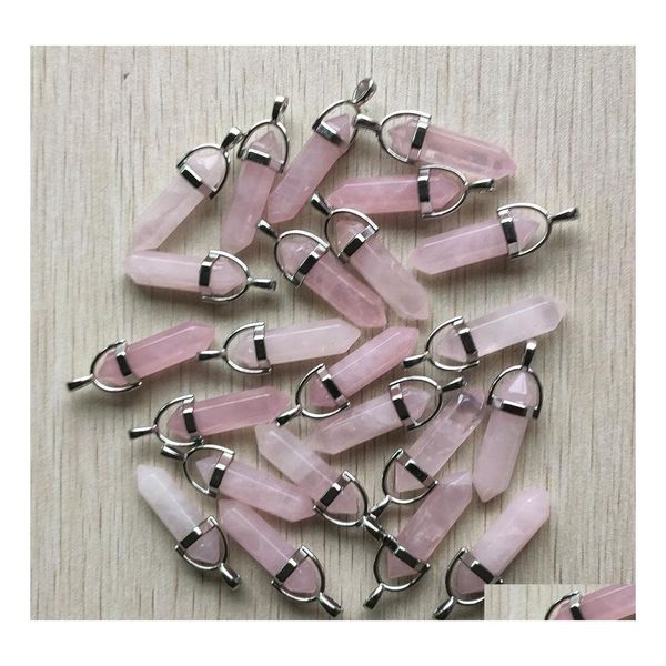 Charms Pink Crystal Rose Quartz Hexagonal Prism Healing Reiki Point Pingents for Jewelry Making Drop Deliver