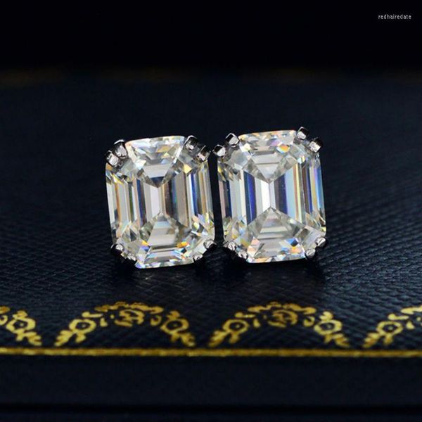 Brincos de garanhão 925 Corte de esmeralda de prata esterlina criou Moissanite Gemstone Diamonds Ear Studs Wedding Bride Jóias finas por atacado