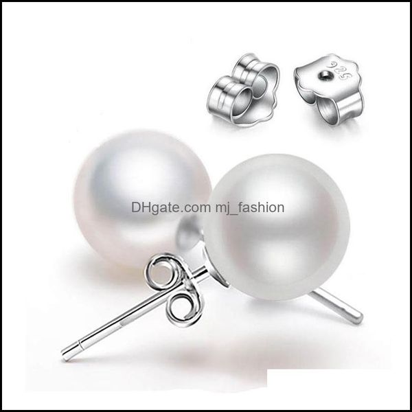 Stud S925 Argento placcato 6Mm 8Mm 10Mm Imitazione Perla Orecchini a sfera Gioielli moda donna Festa Ed029 Drop Delivery Dhwp7