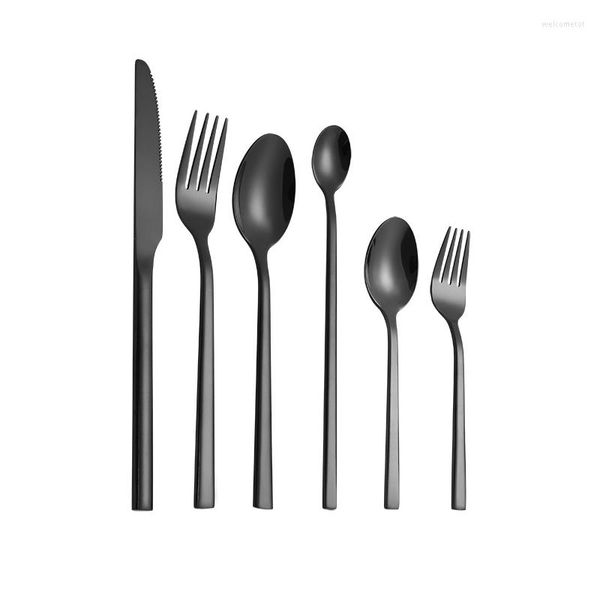 Conjuntos de utensílios de jantar 1pcs aço inoxidável talheres preto garfo colheres de alça quadrada alça de tabela café colher de gelo sobremesas polidas