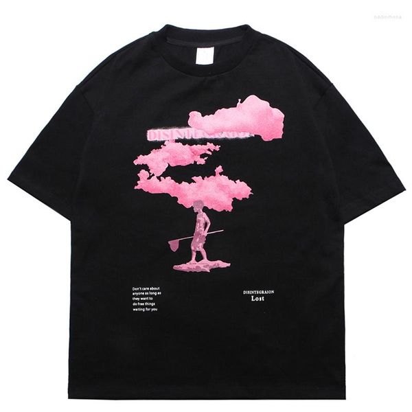 Camisetas masculinas de camisetas de grandes dimensões 2023 streetwear harajuku tsshirt rosa nuvem hip hop verão manga curta algodão moda preta camiseta