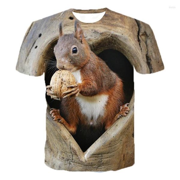 Camisetas masculinas Esquilo de animal fofo de verão Printing 3D Impressão masculina e feminina Filhos de rua Casual Trend Sports Breathable Thin Thin