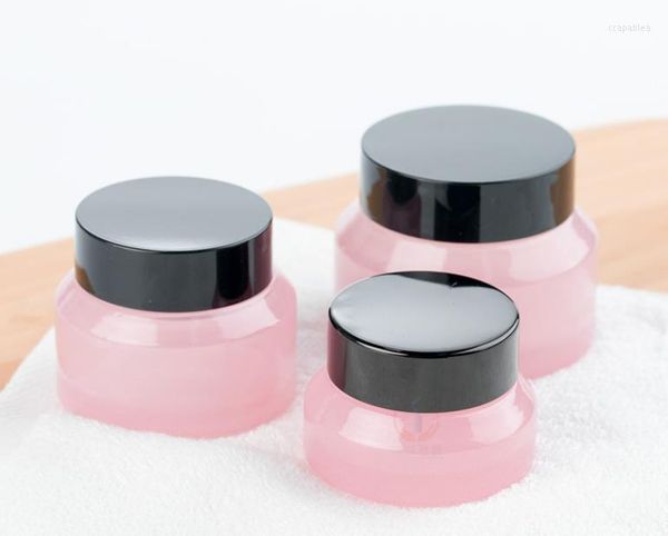 Bottiglie di stoccaggio 15G 30G 50G Vaso di vetro per trucco rosa con coperchi neri Sigillo Contenitore da 1 oz Confezione cosmetica Pentola per la cura della pelle SN868