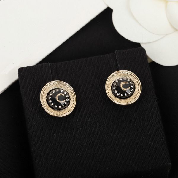 2023 Luxury quality Charm round shape stud earring with diamond and black color in 18k gold plated have box stamp PS3157A