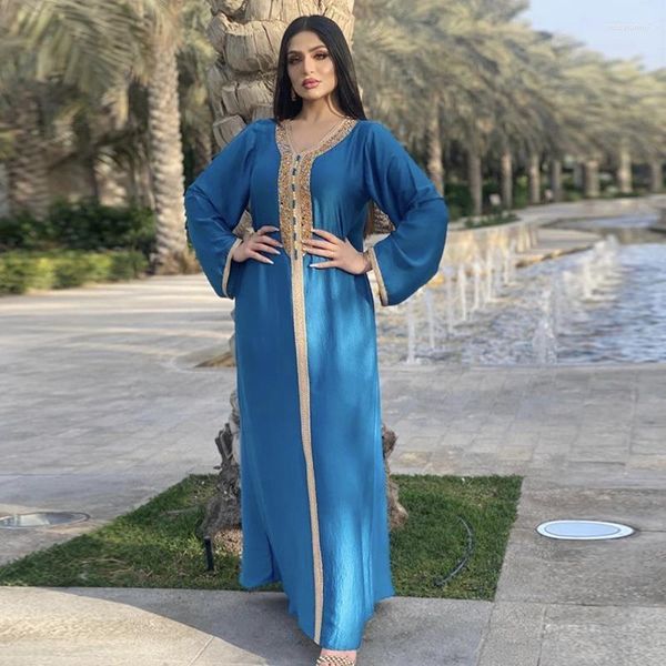 Roupas étnicas 2023 ABAYA DUBAI Eid Djellaba com capuz Fomme Dress Derring Ribbon Lace Middle Oriente Muçulmano para o verão Primavera