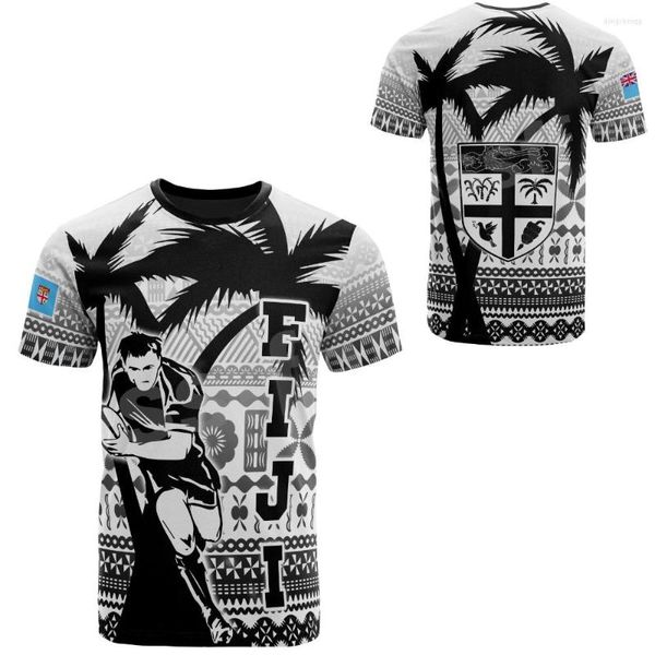 Herren-T-Shirts, 2023, Herren-Damen-Kurzarmshirt, Fidschi-Polynesian-Tribal-Schildkröte-Land-Flagge, 3D-gedruckt, lässige Streetwear