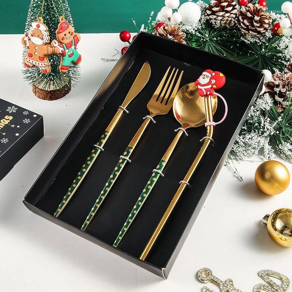 Geschirr-Sets, 4-teilig, Weihnachtsbesteck-Set, Edelstahl, Gabeln, Löffel und Strohhalm, Spiegelpolitur, Besteck, Utensilien, Küchengeschirr