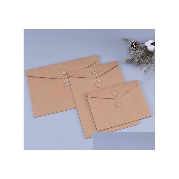 Caixas de embalagem Brown Kraft Paper A5/A4 Document Holder Arquivo Bolso de bolso Pocket Envelope em branco Com String Bock Office Supply Pouch DR DHNMW