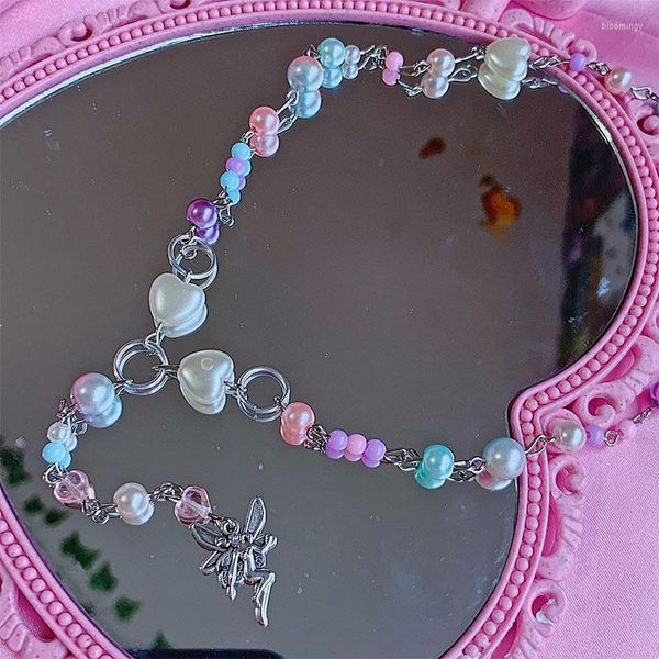 Anhänger Halsketten Perle Fairy Maiden Rosenkranz Halskette Süßigkeiten Zahnseide Pastellglas Halsketten2023