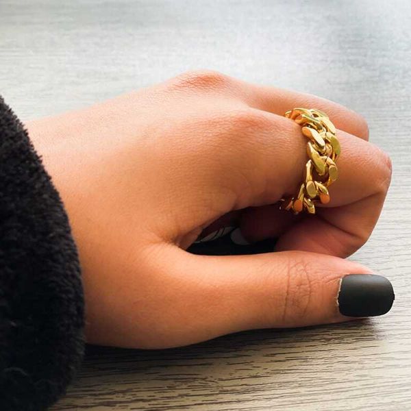 Bandringe, kubanischer Kettenring für Damen, dicker kubanischer Goldfarbenring, Herren-Statement-Ring mit klobigen Gliedern, Unisex-Hochzeitsschmuck, Vatertagsgeschenk, AA230306