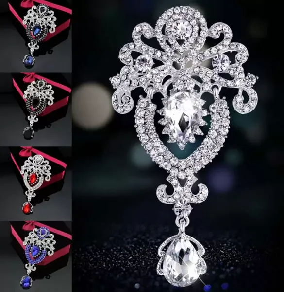 Diamões Crystal Crown Drop Broches Pins Corage Clipes de lenço de noivado Broche de casamento para homens jóias de homens e presente de areia