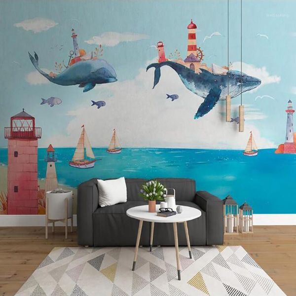 Wallpapers Nahtlose Tapete Kreative Aquarell Ozean Wal Kinderzimmer Hintergrund Wandmalerei1
