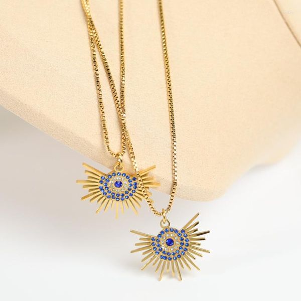 Anhänger-Halsketten KouCh Großhandel Designer Sunshine Blue Eyes Big Charms Vintage Goldfarbe Feiner Schmuck Klassisches Collier