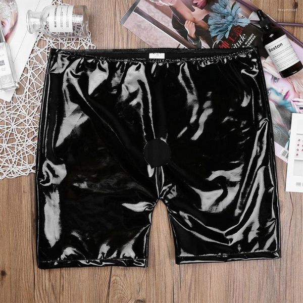 Külot Erkek PVC Islak Bak Açık Kasık Ön Boxer Külot Uyku Mayo Şort Iç Çamaşırı Clubwear Seksi Pürüzsüz Gençlik Boksörler Hombre