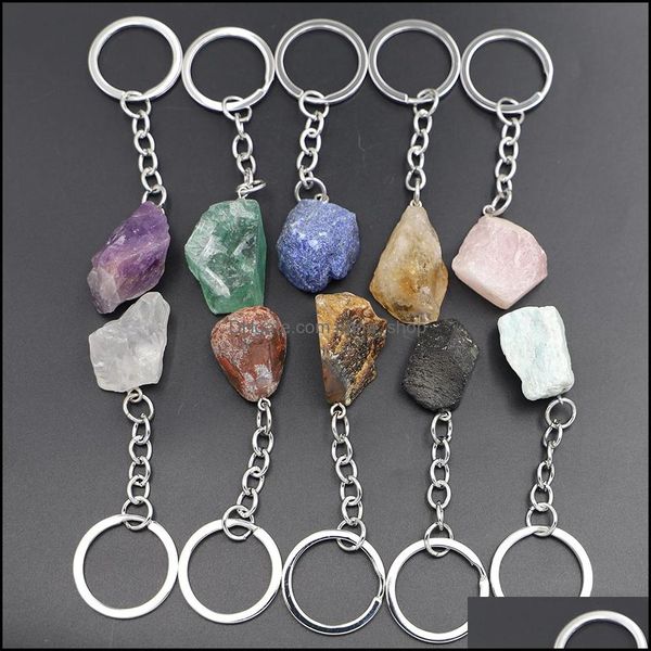 Клайки Lanyards Natural Ore Gem Quartz флуорит цитрин аметист нергарные каменные ключевые кольца подвески из чар