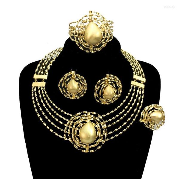 Halskette Ohrringe Set Afrikanischer Brasilianischer vergoldeter Schmuck Mode Damen Mama Großer Ring Hochzeit Party Geschenk FHK13037