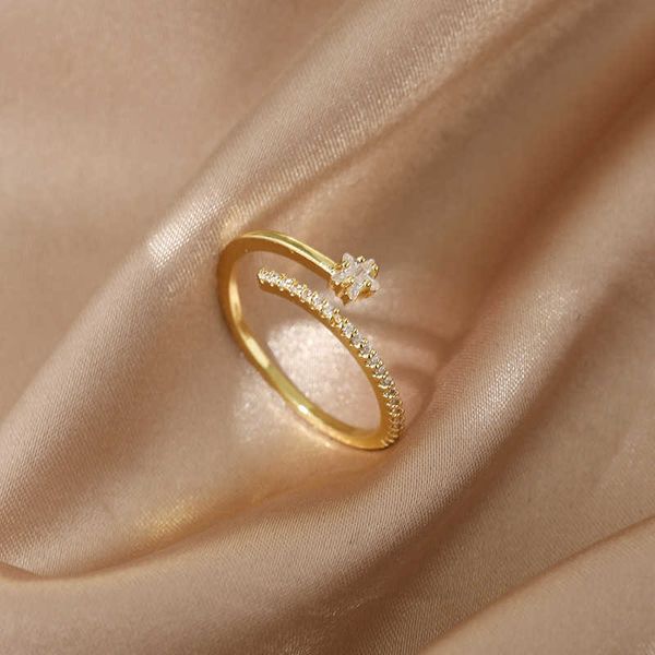 Anéis de banda anéis de abertura minimalista retro para mulheres de luxo zircão estrelas folhas coração requintado dedo ringue ring girl wedding party jewelry presentes aa230306