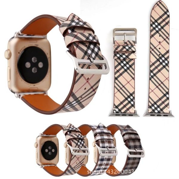 Designer para Apple Watch Leather Strap Adequado para Apple 1 2 3 4 Stands para Belt Still Classic Plaid Watch SE 44mm38mm40mm42mm Banda