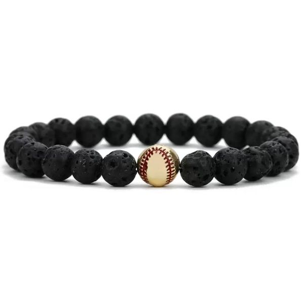 Braccialetti con ciondoli Ciondoli con palla da baseball in rame Bracciale con filo 8mm Perline di pietra lavica nera Vulcano Diffusore di olio essenziale fai da te Bracciale Dhxod