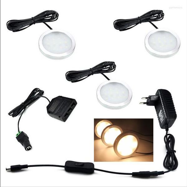 Unter dem Schrank LED-Puck-Lichter mit Schalter, 3-teiliges Lampen-Set, 12 V US/EU/UK-Adapter für Küchentheke, Schrank-Akzentbeleuchtung
