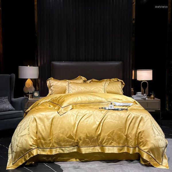 Bettwäsche-Sets, Premium-Jacquard-Luxus-Bettbezug-Set aus ägyptischer Baumwolle, 4-teilig, schicke Stickerei, Bettlaken, Kissenbezüge