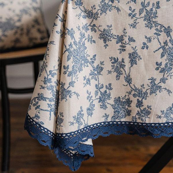 Tovaglia blu navy copertina vintage lavabile motivo floreale tovaglia in pizzo macramè cena picnic dimensioni assortite decorative per la casa