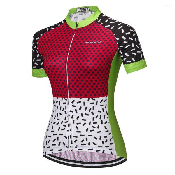 Giacche da corsa Weimostar Women Ladies Short Sleeve Outdoor Bicycle Bike Cycling Jersey Top Dots Red