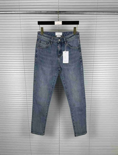 Jeans masculinos 2023 TB Brand Jeans Men Pappy Label Wash Cotton Troushers Male Slim Fit Fit Blue Pancil