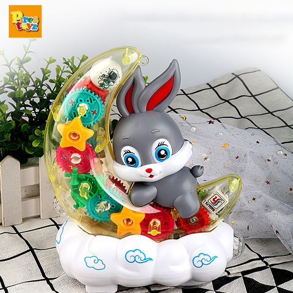 Animali RC elettrici Animali domestici elettronici Coniglio Trasparente Gear Moon Toy Car Compagno di giochi interattivo per bambini Giocattoli educativi striscianti per bambino 230307