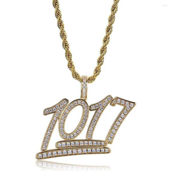 Collane con ciondolo Gioielli hip-hop Catena ghiacciata di alta qualità Placcato oro 18 carati Bling CZ Collana con diamanti hip-hop numero 1017 simulati