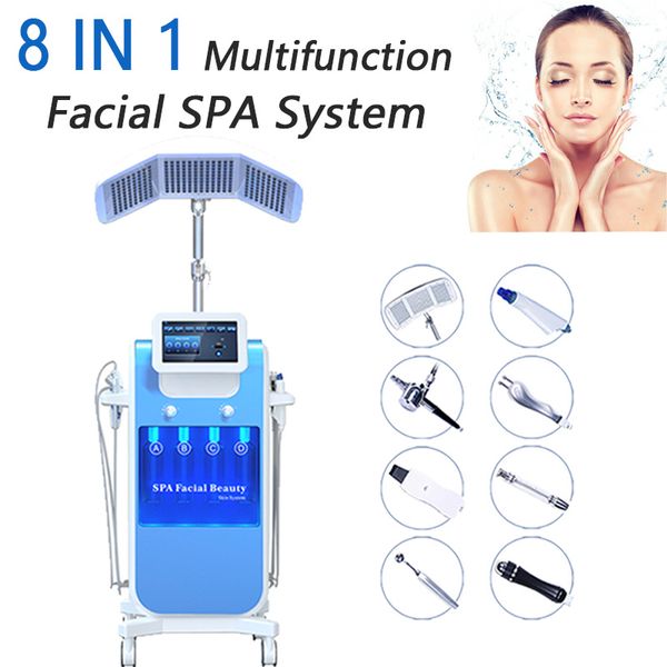 8 em 1 Máquina de microdermoabrasão PDT LED Light Treatment Regeneração da pele Remoção de pigmentação da acne Skin Hidrofacial Limpeza profunda Equipamento de beleza de limpeza
