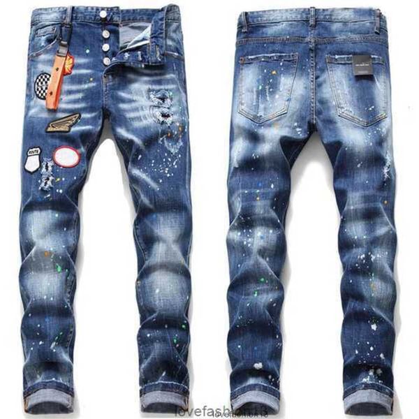 Pantaloni capri da uomo Jeans neri elasticizzati strappati Pantaloni da moto in denim lavato slim fit alla moda da uomo Pantaloni hip-hop con pannelli