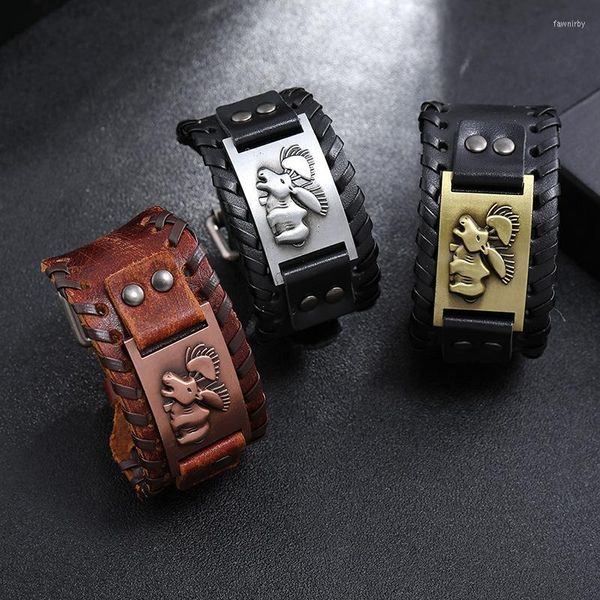 Charm Armbänder Trendy Breites Lederarmband Nordic Viking Rune God Deer Herren Punk Woven Accessoires Party Schmuck Geschenk