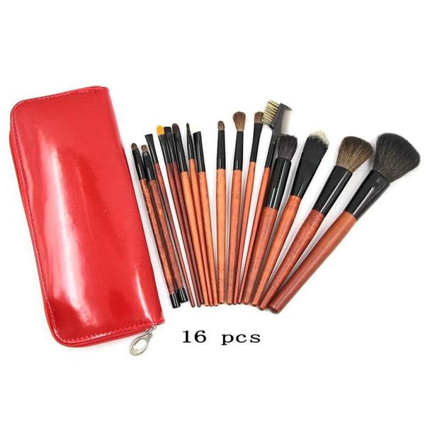 Escovas de maquiagem 16 pcs define bolsa de couro escovada vermelha kit de pincel profissional de alto grau Drop Kit Drop Health Beauty Tools Acces dh7py