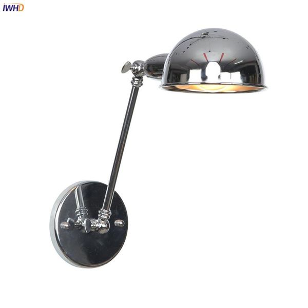 Lâmpada de parede Iwhd single prata de braço longo vintage ao lado do quarto cafe da escada Light Lights Industrial Lights Aplique Pared