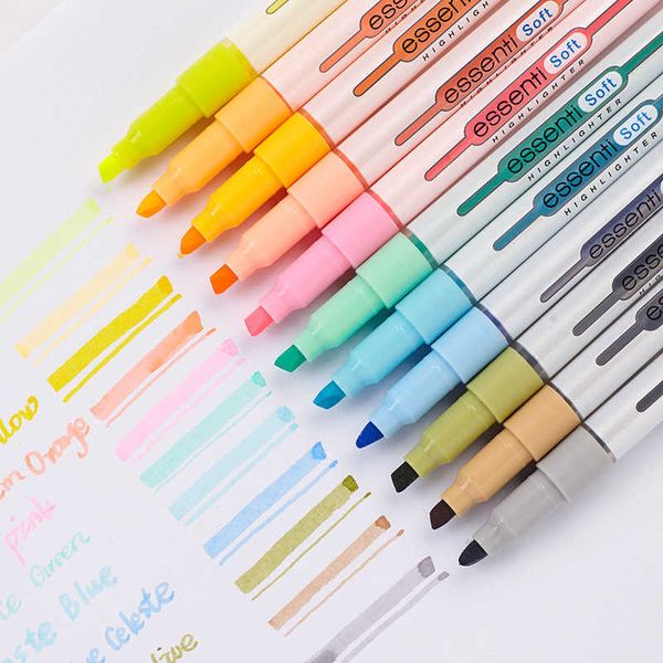 Highlighters Monami Essenti Soft Pastel Color Highlighter Pen Fluorescent Marker Liner para desenho Pintura Projeto de arte da escola Supplies A6551 J230302