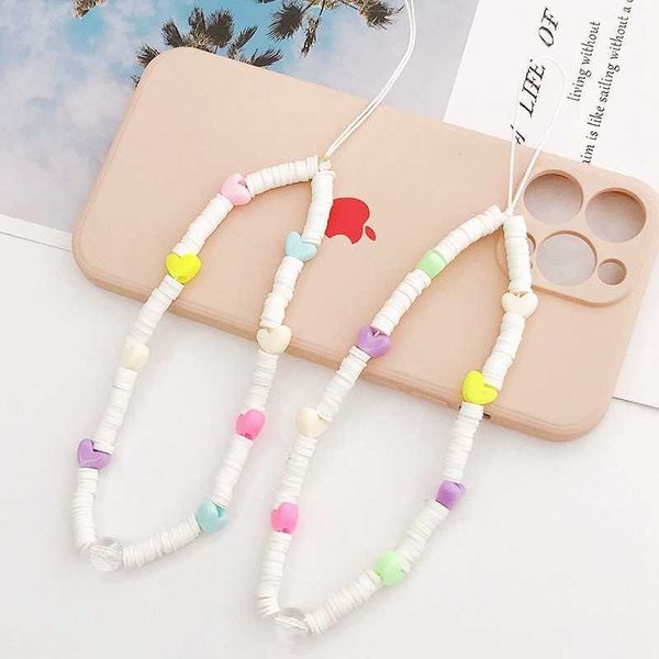 Correias de telefone celular encantos feitos à mão coração frisado corrente cordão diy jóias para mulheres amor charme celular caso cinta urso argila acessórios